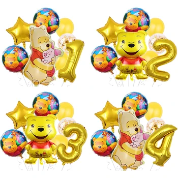 8шт воздушный шар Disney с Винни-Пухом, 32-дюймовый воздушный шар с золотым номером, принадлежности для детского дня рождения, декор для вечеринки в честь дня рождения мальчика и девочки.