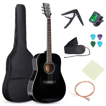 Гитара 41-дюймовая акустическая гитара из цельного дерева, сумка для стартового набора, электронный тюнер, медиатор, ремешок, тряпка