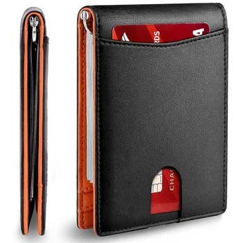 Минималистичный тонкий мужской кошелек с зажимом для денег, блокирующий RFID, Передний карман из кожи