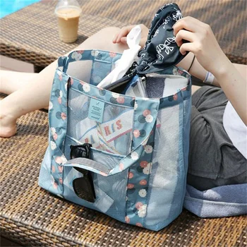 Переносная сетчатая сумка большой емкости Многоразовые сумки для хранения детских игрушек, пляжная сумка для плавания, женский органайзер для макияжа, сумка для покупок