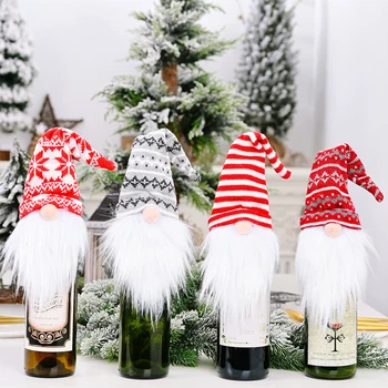 Рождественская крышка для бутылки вина, Гном, Безликая кукла, Санта-Клаус, Крышка для бутылки шампанского, Принадлежности для декора пивных бутылок для Рождественской вечеринки