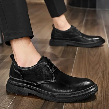 Трендовая мужская повседневная кожаная обувь 2023 года, Новая обувь для мужчин, черные повседневные мужские кроссовки на платформе, ботильоны Tênis Masculino